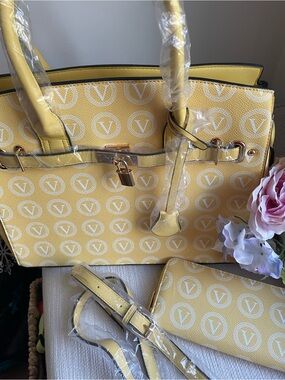 Yellow Monogram Tote satchel, crossbody with Matching Wallet - wristlet NWT